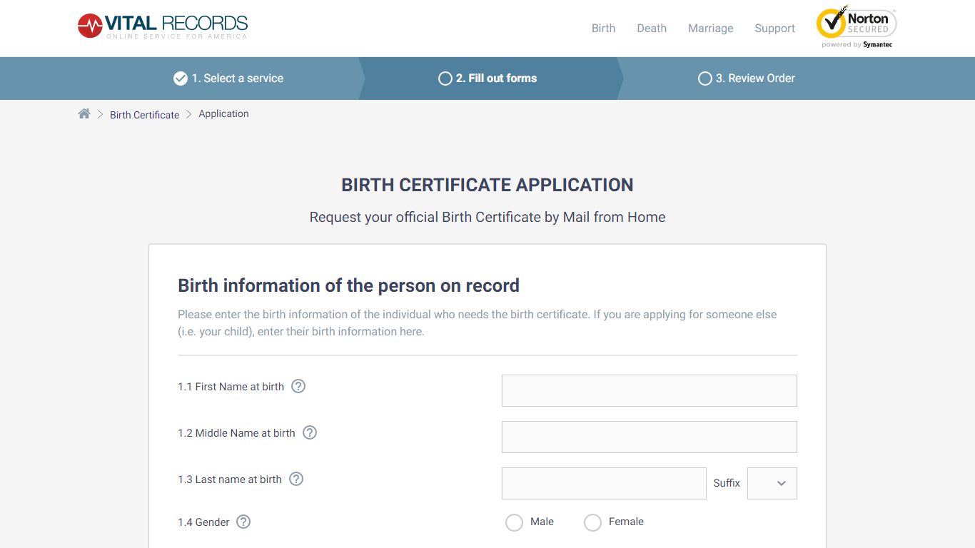 Birth Certificate Application - Vital Records Online